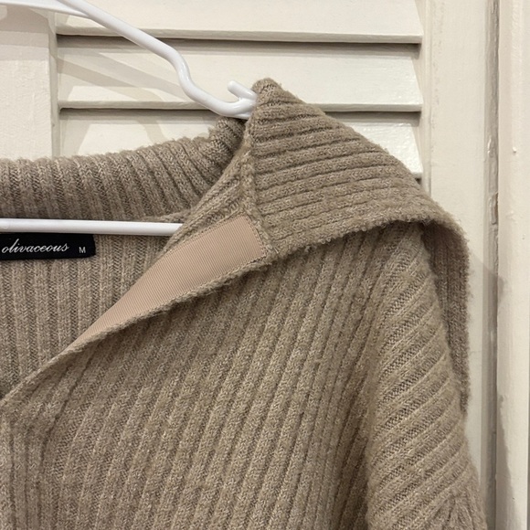 Women's Tan Deep V-Neck Sweater - Picture 8 of 13